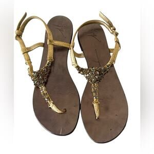 Giuseppe Zanotti Gold Embellished Sandals Size:41.5